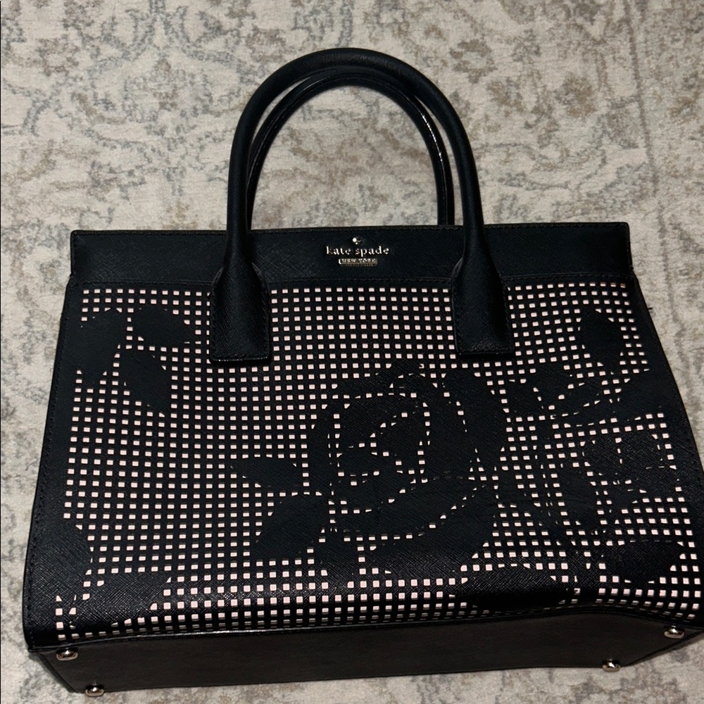Kate Spade Black and Pink Rose Floral Satchel